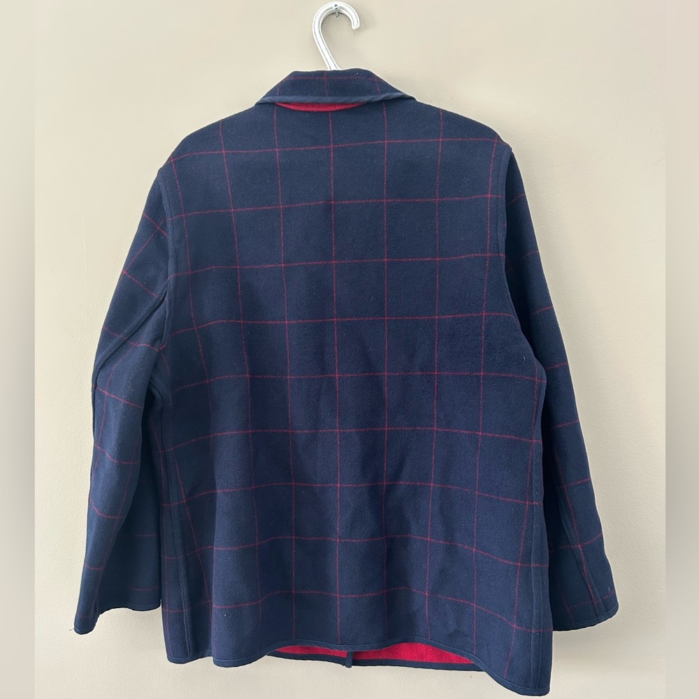 Vintage TABI 90’s Red Reversible Navy Blue Gingham Casual Wool Lightweight Coat - Picture 4 of 8